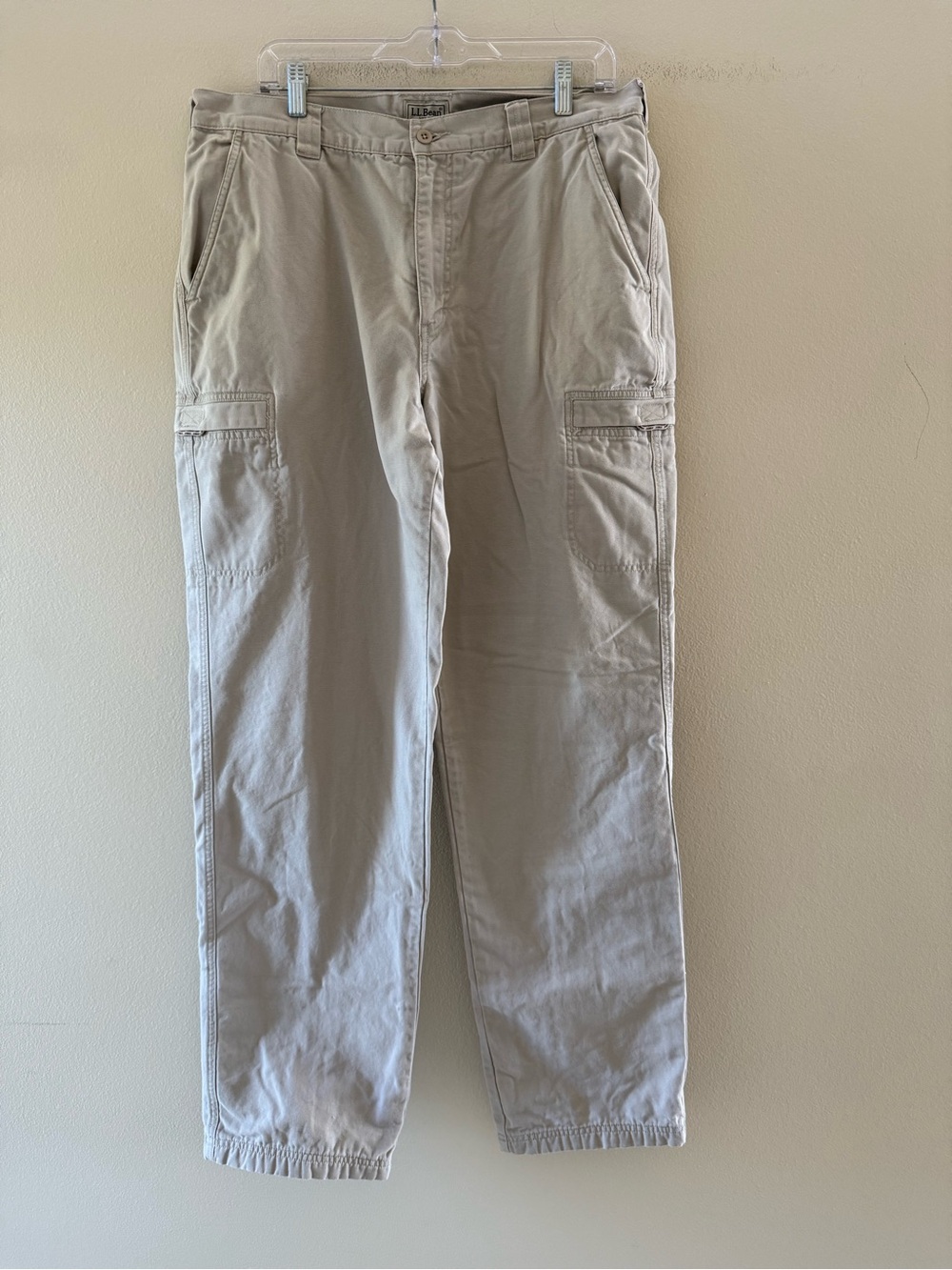 L.L. Bean Men's Flannel Lined Cargo Pants in Beige-Tan 36x36